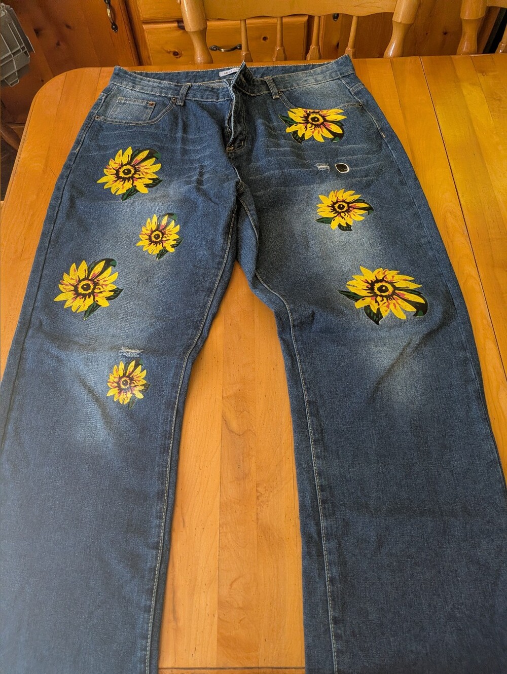 MISSLOOK Blue Denim Jeans with Yellow Contrast Stitching